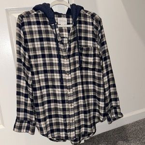 AEO Blue Plaid Hooded Women’s Flannel size Medium
